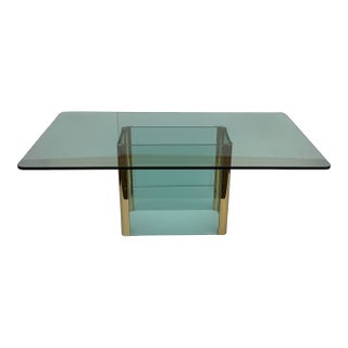 1970s Leon Rosen for Pace Collection Glass and Brass Dining Table For Sale