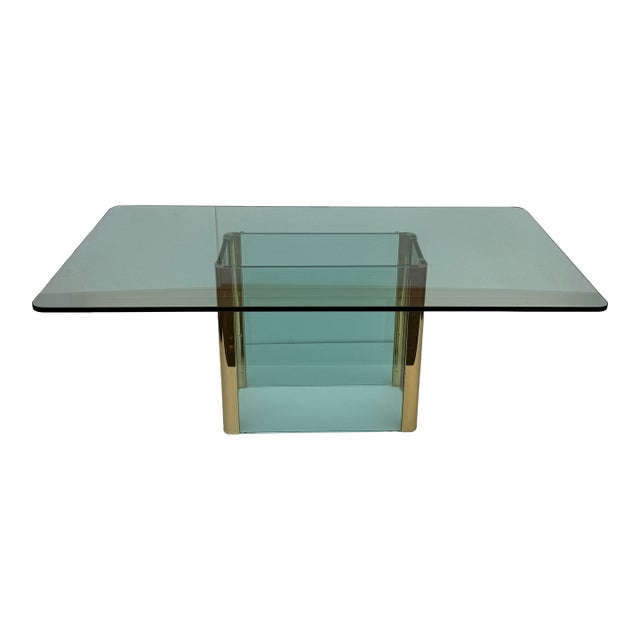 1970s Leon Rosen for Pace Collection Glass and Brass Dining Table For Sale