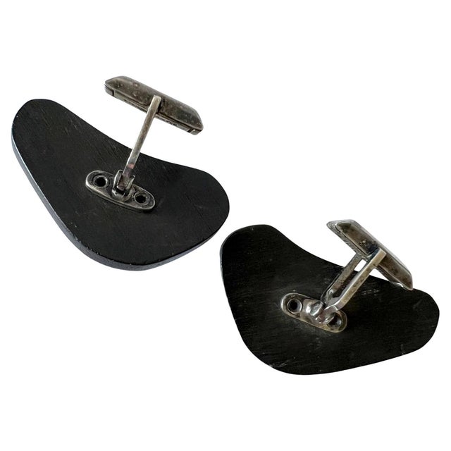 Modern 1950s Modernist Sterling Silver Derringer Gun Motif on Wood Cufflinks For Sale - Image 3 of 4