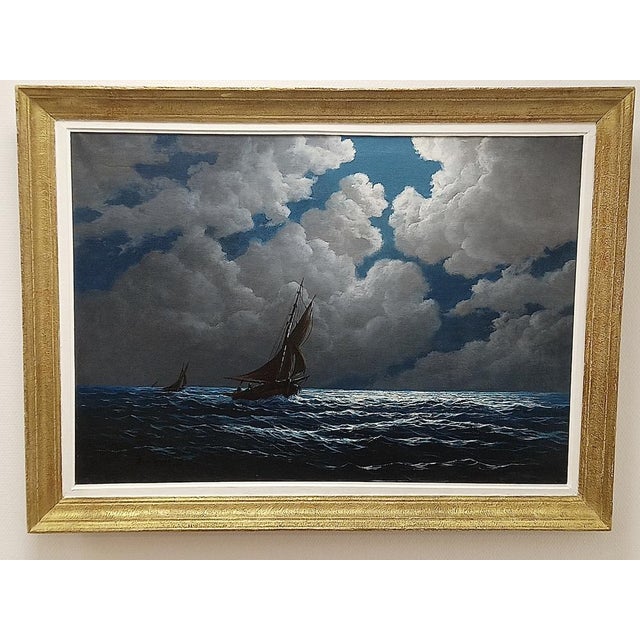 Lucien Boulnois, Sailing Ship in the Moonlight, 1890s, Oil on Canvas, Framed For Sale - Image 9 of 14