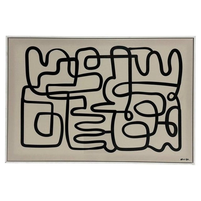 Oliver Gal Abstract Line Art Painting Framed Acrylic Canvas Miami Pop Art For Sale