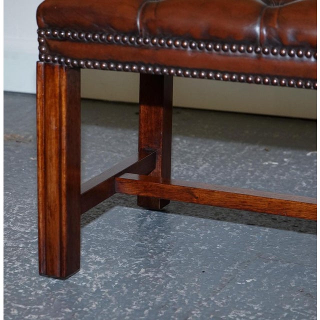 Vintage Chesterfield Hand Dyed Brown Leather Tuffed Footstool For Sale - Image 13 of 18