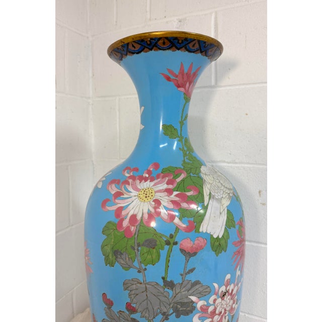 Huge Antique 19th Century Japanese Meiji Cloisonne Enamel Baby Blue Palace Vase For Sale - Image 11 of 17