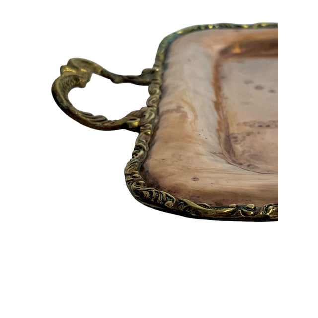 Mid 20th Century Vintage French Provincial Brass and Copper Two Handle Serving Cocktail Tray For Sale - Image 5 of 18