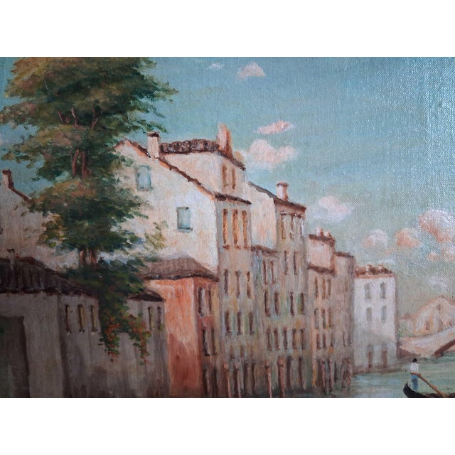 Rustic European Mid-20th Century Venetian Canal Landscape Oil Painting Signed B. Mangi For Sale - Image 3 of 6