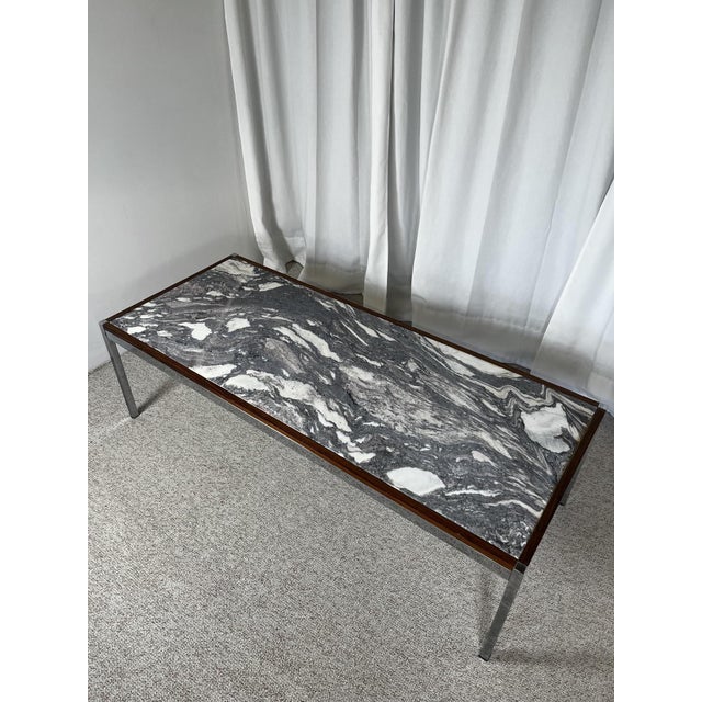 Mid-Century Modern Coffee Table in Metal, Walnut and Arabescato Marble, Italy, 1970 For Sale - Image 4 of 18