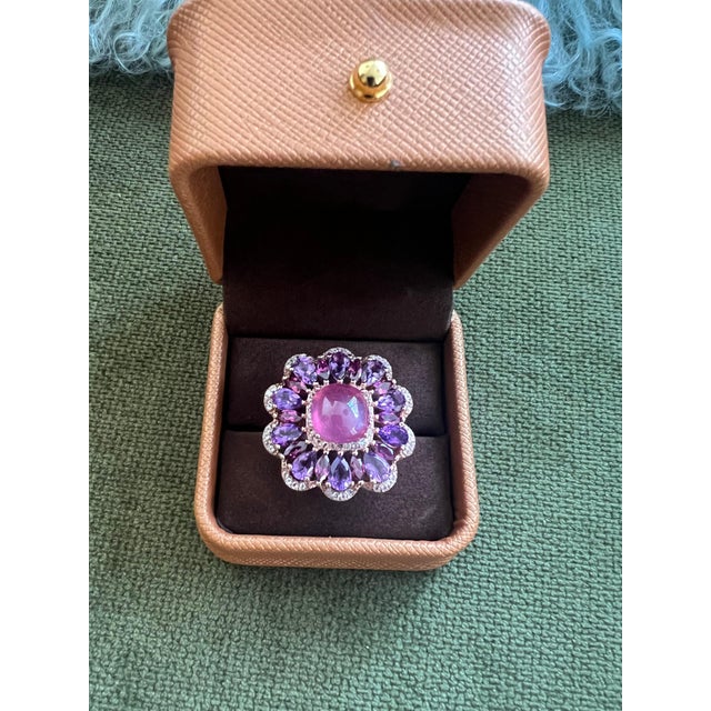 Bochic "Capri" Vintage Honey Sapphire, Garnet & Sapphire Ring - 18K Gold & Silver For Sale - Image 9 of 18