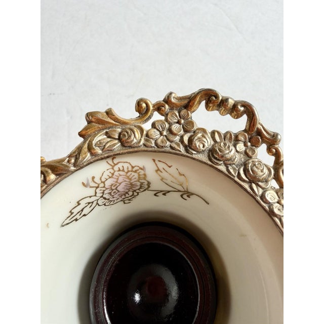 Lovely Vintage Egg w/Painted Enamel Birds In Porcelain Dish & Brass Cherub Stand For Sale - Image 13 of 17