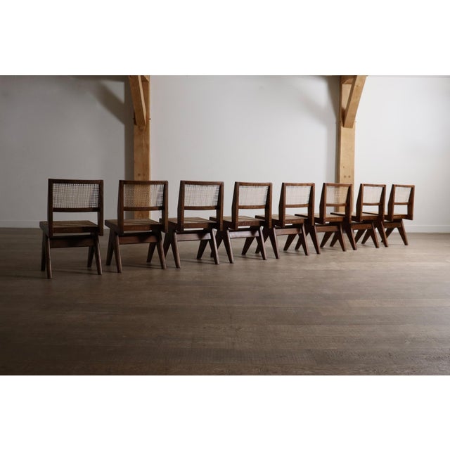 Wood Office Cane Chairs from Pierre Jeanneret, India, 1950s, Set of 8 For Sale - Image 7 of 18