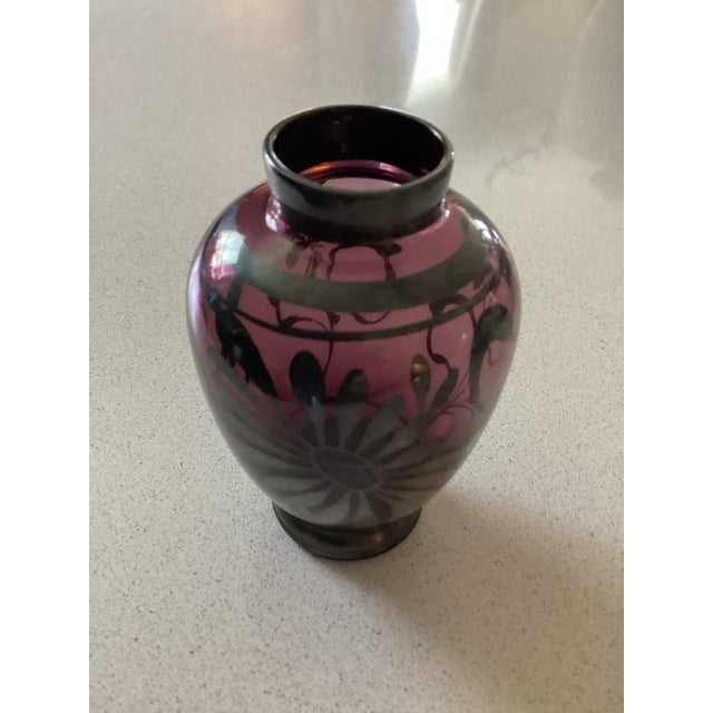 Glass Murano Glass Vintage Amethyst Purple Mini Bud Vase Silver Floral Overlay Made in Italy For Sale - Image 7 of 9