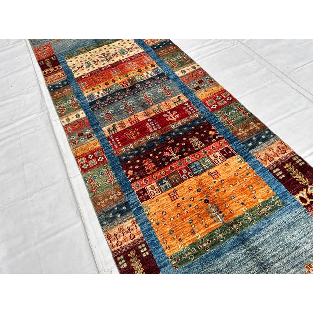 Tribal Multicolor Chobi Gabbeh Hand-Knotted Wool Runner - 8'3" X 2'10" For Sale - Image 3 of 11