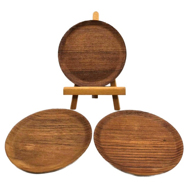 Offered are 3 small mid 20th Century (circa. 1950s) Teak bentwood snack or hors d'oeuvres plates or trinket dishes, likely...