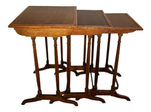 1830 Regency Style English Mahogany Branded Nest Tables - Set of 3