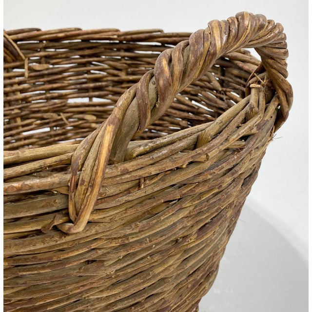 Brown Vintage Large French Woven Grapevine Basket For Sale - Image 8 of 10