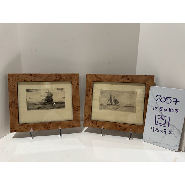 1920s Pair of Signed j.p. Benson Maritime Sailing Ship Etchings in Burl Wood Frames For Sale - Image 13 of 13