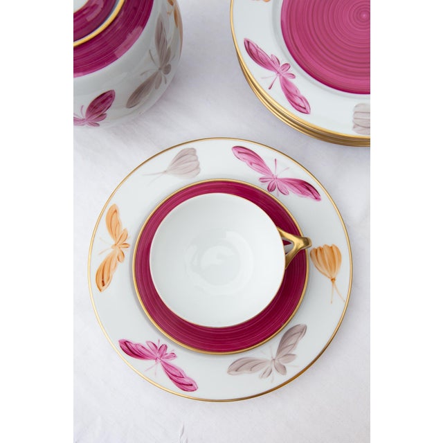Hand-Painted Limoges Porcelain Tea Service by Marie Daage, 2000s, Set of 20 For Sale - Image 13 of 15