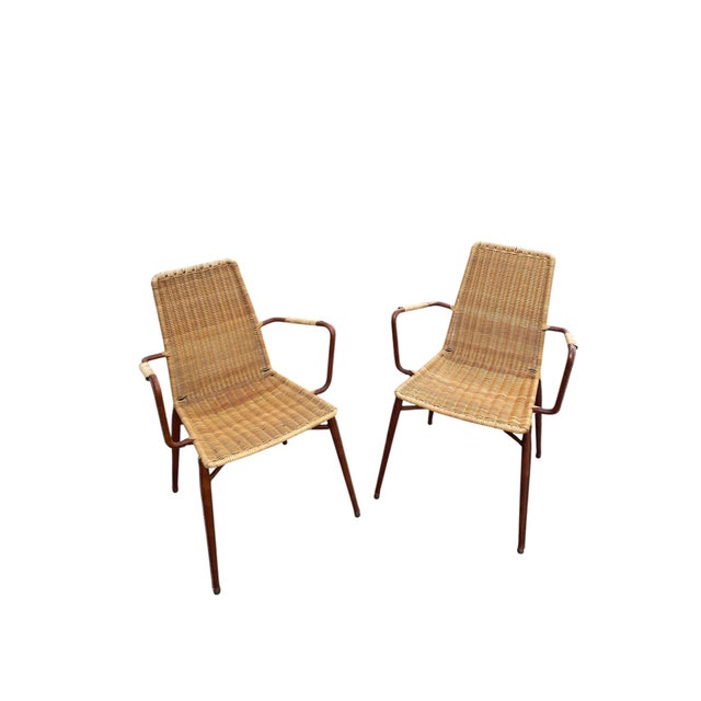 Stitched Leather and Rattan Armchairs by Jacques Adnet, 1950s, Set of 2 For Sale - Image 10 of 10