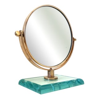Brass and Glass Vanity Mirror attributed to Gio Ponti for Fontana Arte, Italy, 1940s For Sale