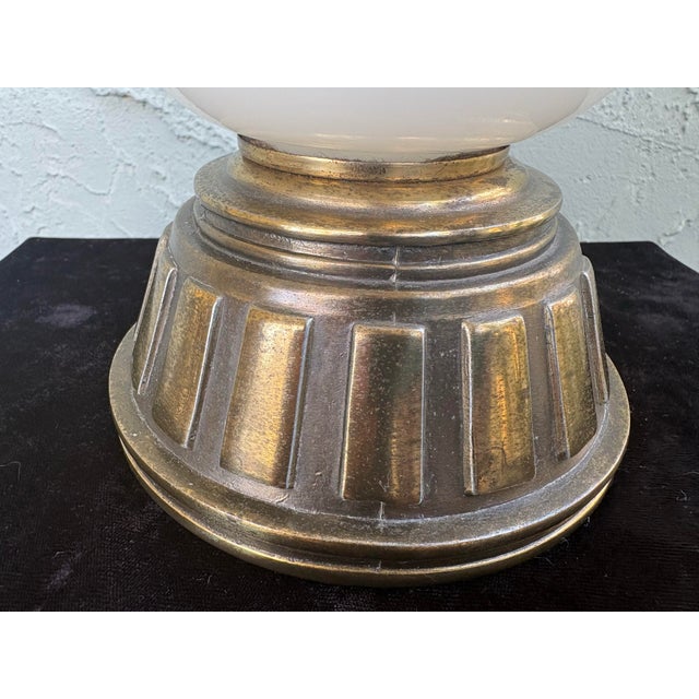 Vintage 1970s Milk Glass Table Lamp With Grape Motif and Brass Base For Sale - Image 4 of 12