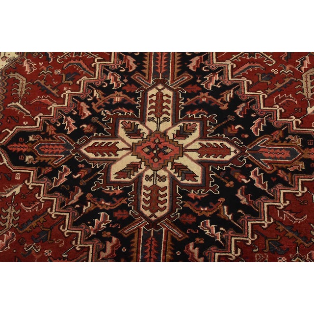 Heriz Rug 7’1” X 10’1” Red Wool Vintage Tribal Hand-Knotted Oriental Carpet For Sale In Philadelphia - Image 6 of 15