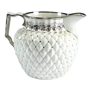 Antique Early 19th Century English George III Creamware & Silver Luster Pineapple-Form Pitcher