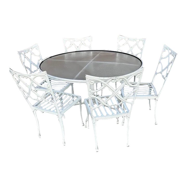 Vintage White Patio Table & 6 Chairs Chairish
