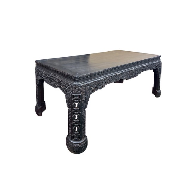 Oriental Dragons Relief Carving Rectangular Painting Console Table Desk For Sale - Image 11 of 13