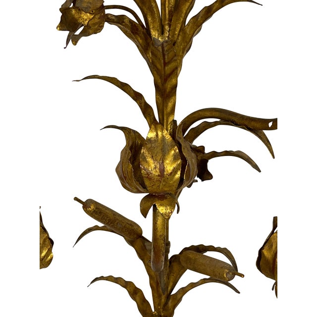 Decorative Italian Gilt Metal Candle Sconces Bulrush Motif - A Pair For Sale - Image 12 of 13