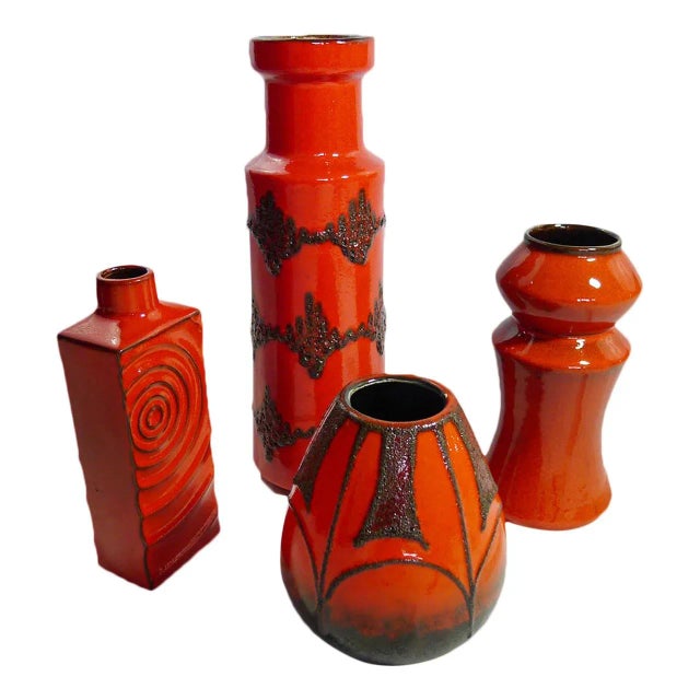 Mid-Century Modern Red German Modernist Vase With Black Lava Glaze For Sale - Image 3 of 4