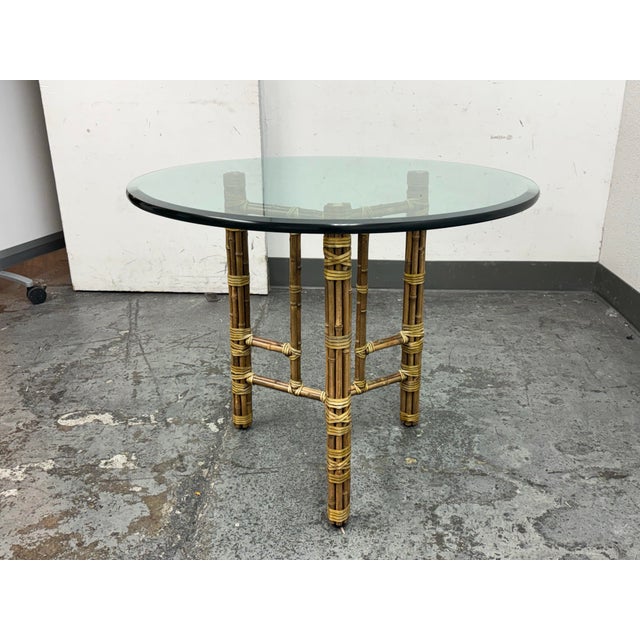 Wood Late 20th Century McGuire Barrel Back Arm Chairs + Table , Set For Sale - Image 7 of 12