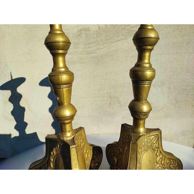 Art Nouveau Brass Candleholders, 1890s, Set of 2 For Sale - Image 3 of 9