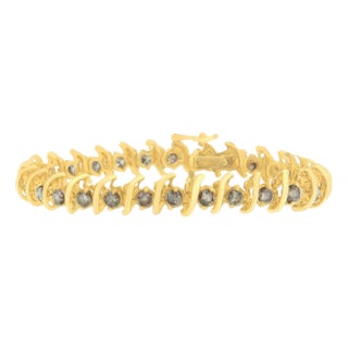 14K Yellow Gold Round-Cut Diamond 'S' Bracelet (6.00 cttw, Brown Color, I1-I2 Clarity) For Sale