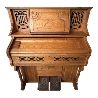 1890s Crescent Oak Pump Organ Made for Harding & Miller For Sale