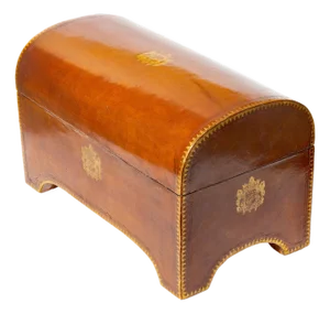 Large Italian Leather Armorial Domed Top Box