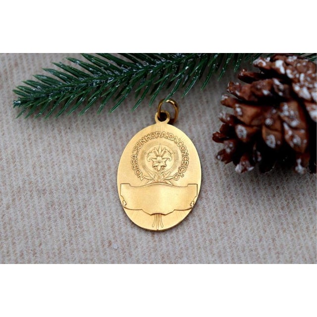 19.2k Gold Our Lady of the Immaculate Conception Pendant For Sale - Image 5 of 5