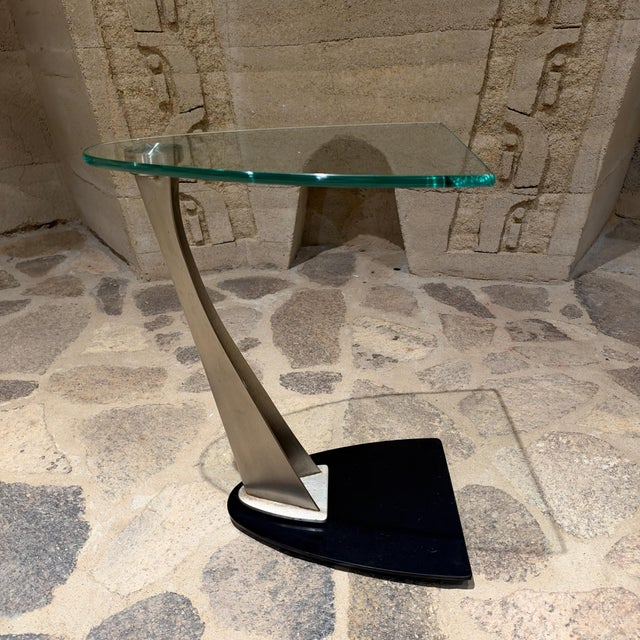 Champagne Modern Accent Table Fcantilever Clear Tempered Glass Top For Sale - Image 8 of 10
