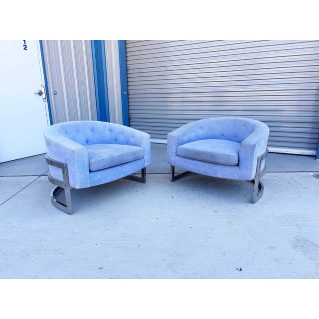 1970s 1970s Pair of Mid-Century Modern Chrome Barrel Chairs Styled After Milo Baughman For Sale - Image 5 of 12