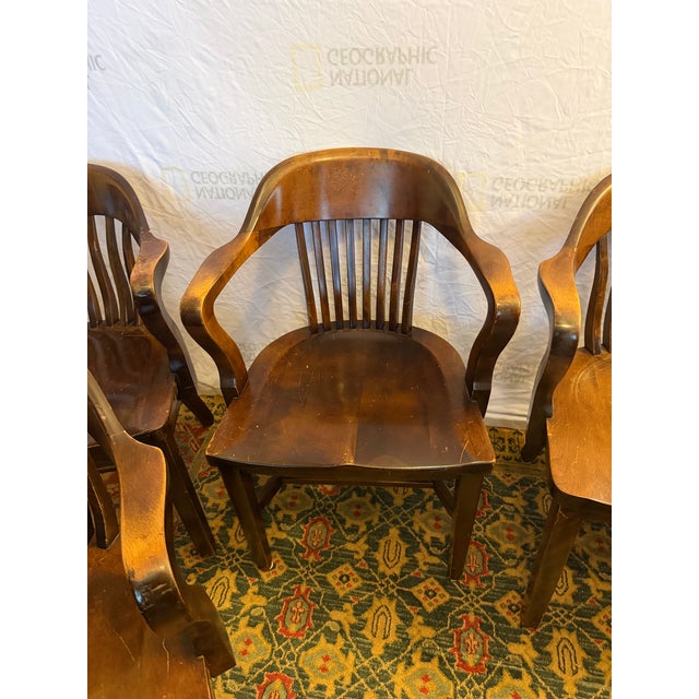 Set of 6 Vintage B. L. Marble Co. Solid Wood Banker’s / Captain’s Chairs (C. 1930s–1940s) For Sale In Columbia, SC - Image 6 of 16