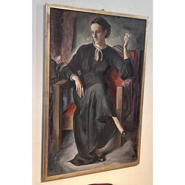 Early 20th Century Life Size Portrait Painting of a Woman, by California Artist Ejnar Hansen 1935 For Sale - Image 5 of 8