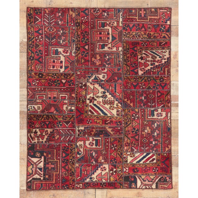 Mid 20th Century Vintage Persian Patchwork Rug, 04'03 X 05'04 For Sale - Image 9 of 10