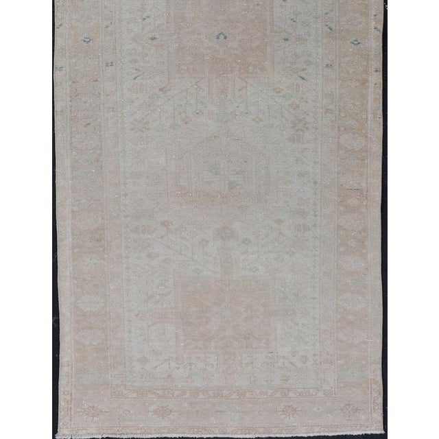 Vintage Muted Persian Karadjeh Runner with Medallions in Brown, Tan, Taupe. Keivan Woven Arts / rug EMB-9632-P13581,...