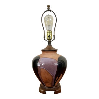 Mid Century Modern Drip Glaze Ceramic Table Lamp | in the Style of Robert Maxwell Craft Usa For Sale