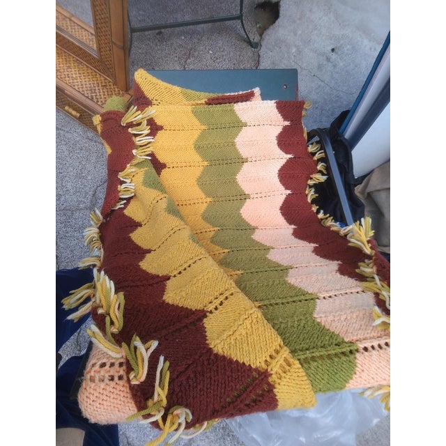 Islamic Handmade Earth Tone Rainbow-Stripe 70's Afghan For Sale - Image 3 of 4