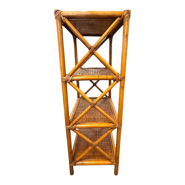 Vintage Bamboo & Rattan 3-Tier Étagère Shelf – Coastal Chinoiserie Style For Sale - Image 4 of 7
