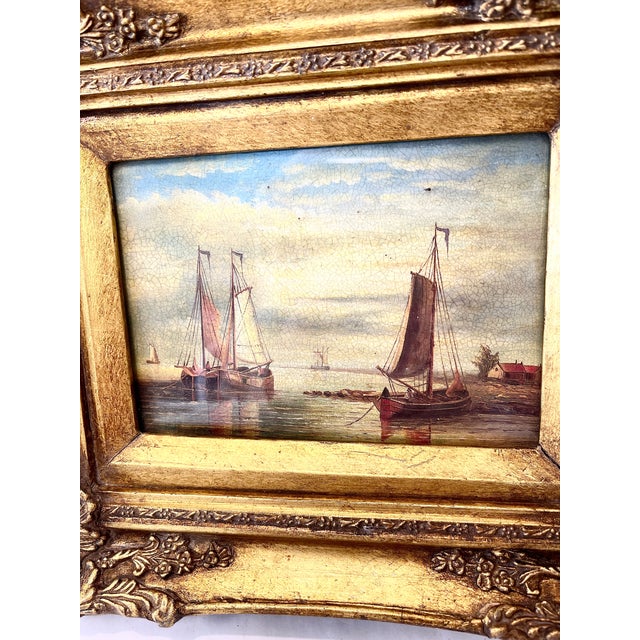 Early 21st Century Vintage Sailboat Oil Painting: Ornate Gold Frame For Sale - Image 5 of 11