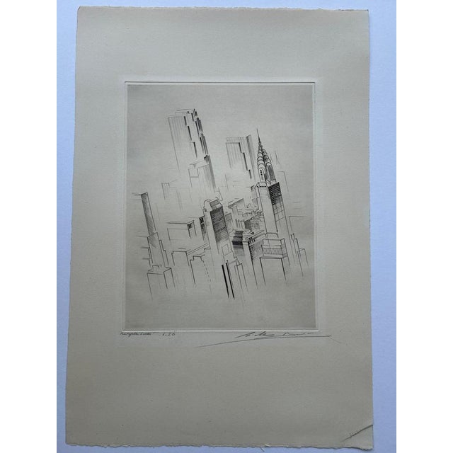 Michel Beret (1914 - 1966) Rockefeller Center Original engraving, signed and titled Annotated 6 - 20 Dimensions 56 x 38 cm...