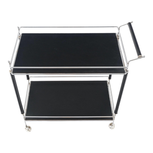 Black Lacquer & Chrome Bauhaus Two Tier Serving Cart on Wheels Circa1940s MINT