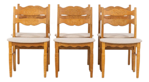 Brutalist Chairs in Oak by Henning Kjaernulf, Set of 6