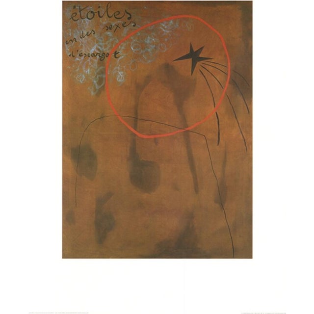 This art print reproduces Joan Miró's Étoiles en des sexes d'escargot ("Stars in the Sexes of Snails"), originally created...