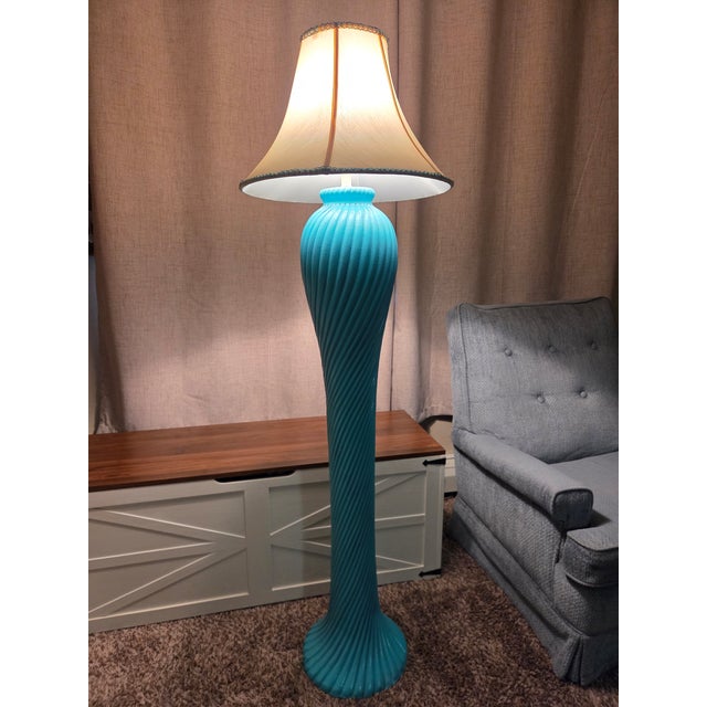 Vintage 1980s Postmodern Twisted Plaster Floor Lamp - Michael Taylor Style - Turquoise For Sale - Image 9 of 9